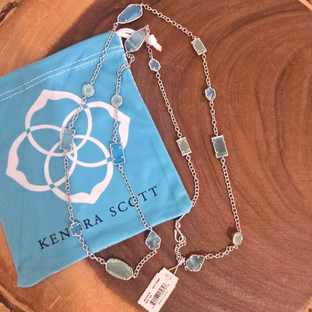 *Rare* Kendra Scott Jackinta Station Necklace Chalcedony Blue Silver